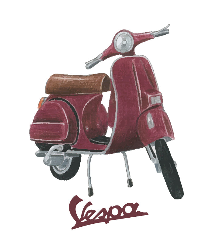 c-08-vespa watercolor retro Vespa-maroon